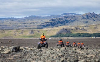 Solheimasandur plains in the South Coast is surrounded by mountains and a glacier.