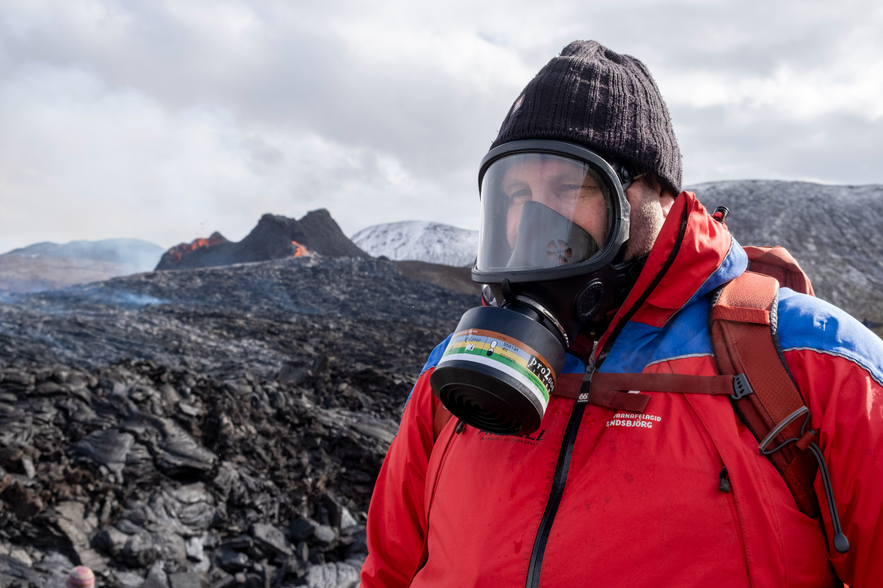 Rescue worker at Fagradalsfjall eruption site