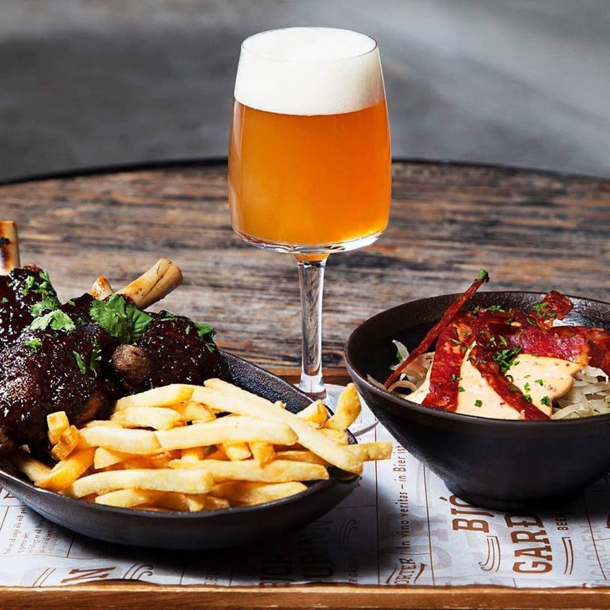 Find a perfect craft beer to complement your meal at the Beer Garden in Reykjavik.