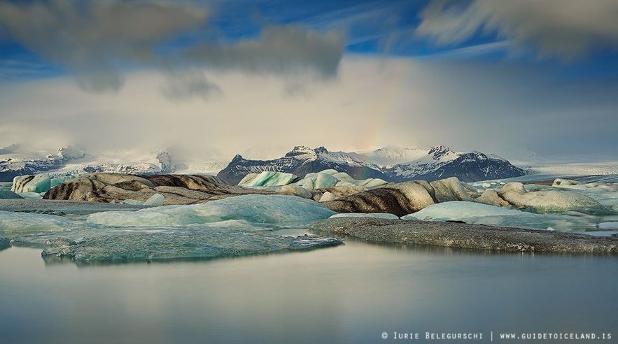 Issjön Jökulsárlón vid glaciären Vatnajökull, nära Skaftafell