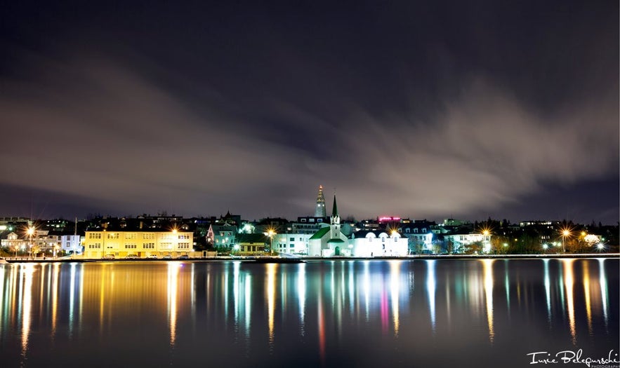 A night time view of Reykjavík