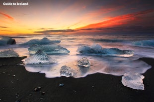 The sun sets early over the 'jewels' of ice at the Diamond Beach