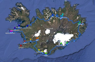 The itinerary of the 14-day winter self-drive going clockwise around the Ring Road with Snaefellsnes Peninsula.