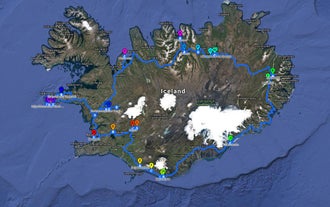 A map showing the route for this two-week winter vacation in Iceland.