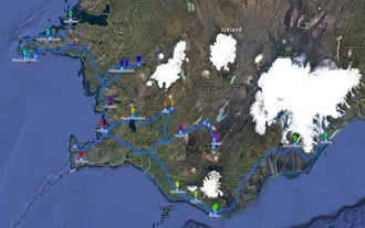 A map showing the stops on this 10-day winter adventure package.