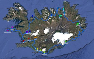 A map showing the stops on this 10 day summer vacation package in Iceland.