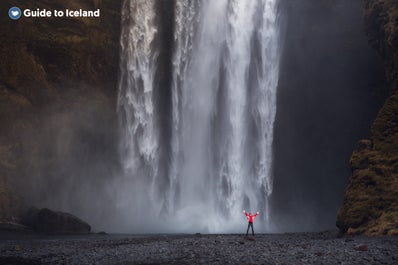 The Skogafoss waterfall boasts a massive cascade.