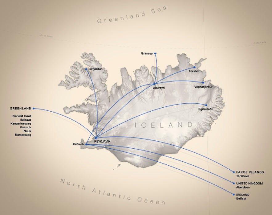 Air Iceland Connectの就航路線図