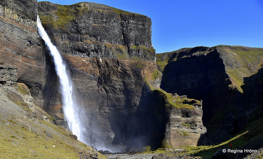 Háifoss waterfall a hike into the canyon