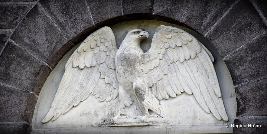  low-reliefs of the Land Guardians of Iceland. on the Parliament building in Reykjavík