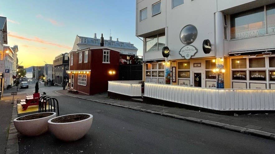 Exterior of Den Danske Kro in Reykjavik, a Danish-style pub known for live music and happy hour.