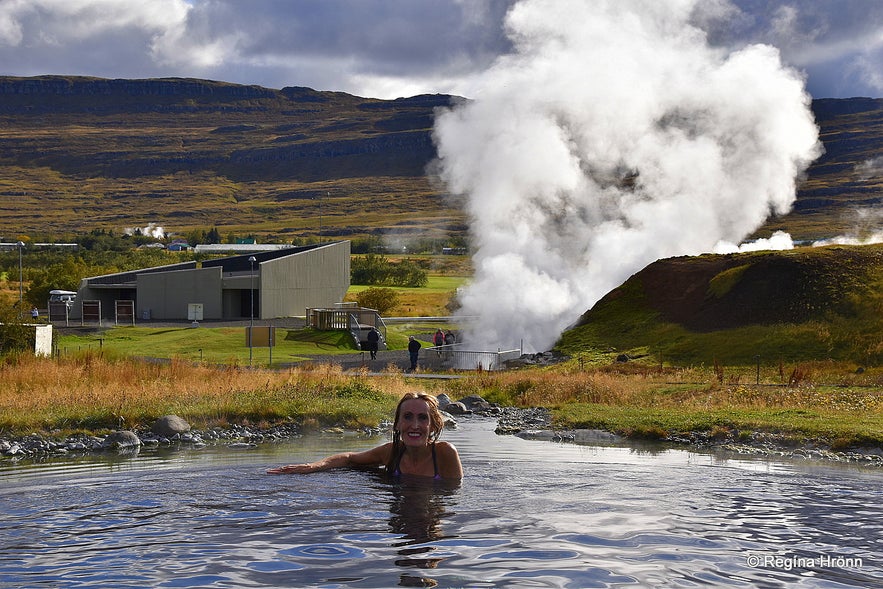 Regína soaking in Krauma spa