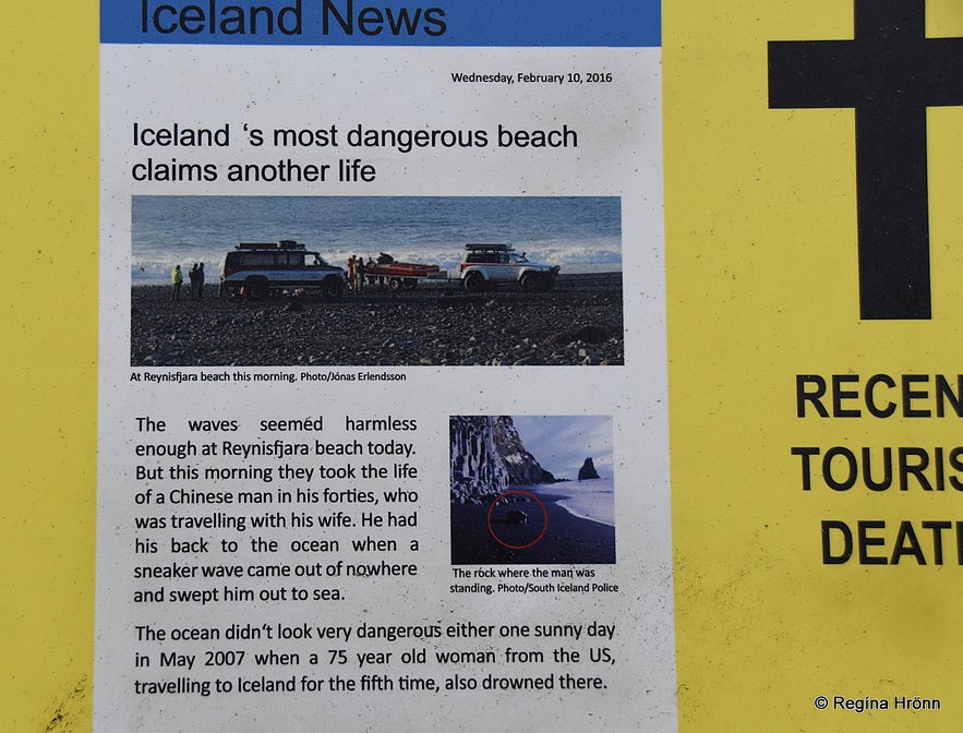 The warning sign at Reynisfjara beach