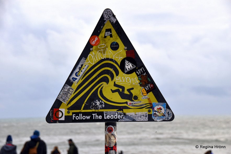 The warning sign at Reynisfjara beach