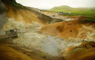 Krysuvik geothermal area in Reykjanes features a colorful landscape.