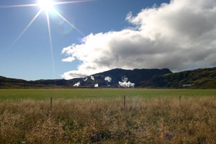 White buildings in the Thingvellir National Park.