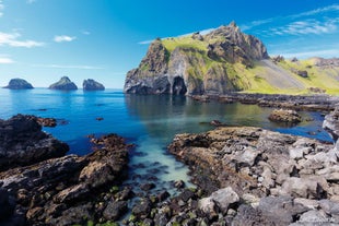 Elephant rock sits just off the coast of Heimaey, Westman Islands