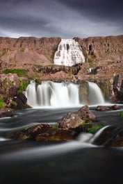 The beautiful Dynjandi waterfall, as seen from afar.