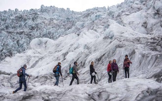 A tour group looks at the view in Skaftafell