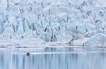 The lagoon and glacier wall of Vatnajokull are awe-inspiring to see.
