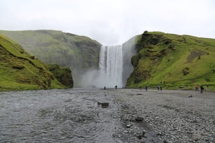 The majestic Skogafoss waterfall is a highlight of the South Coast tour.