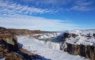 Gullfoss waterfall, one of the stops on the Golden Circle route, during winter.