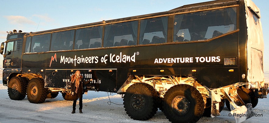 Regína by the huge Mountaineers of Iceland truck