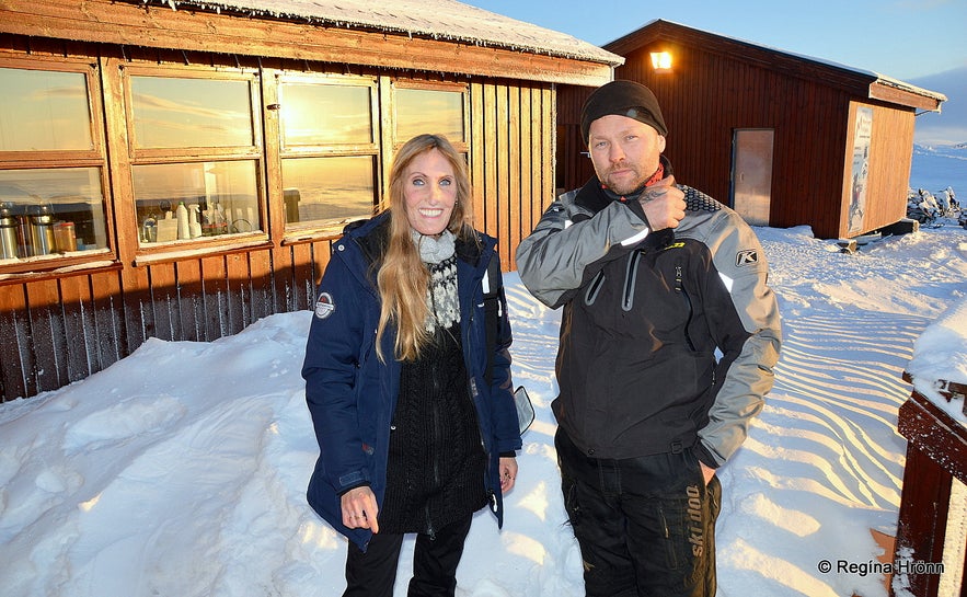 Regína with the tour guide at Langjökull glaicer ice cave