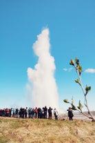 The Strokkur geyser in the Geysir geothermal area erupts every ten minutes.