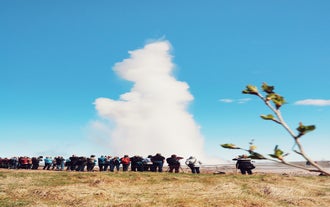 The Strokkur geyser in the Geysir geothermal area erupts every ten minutes.
