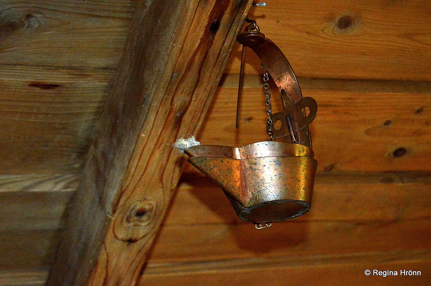 Inside Íslenski bærinn turf house in South-Iceland