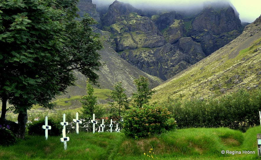 The cemetery by Hofskirkja Turf Church in Öræfi in South-East Iceland - the youngest one