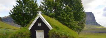 Núpsstaðakirkja Turf Church and Mt. Lómagnúpur in South Iceland - the smallest Turf Church