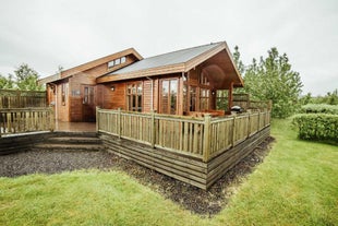 The outside of one of the cabins at Minniborgir Cottages/Restaurant.