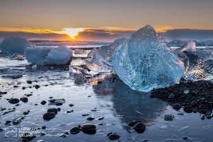 Ice sitting on the shores of Jokulsarlon Glacier Lagoon in the east of Iceland