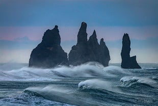 The Reynisdrangar sea stacks on the South Coast of Iceland