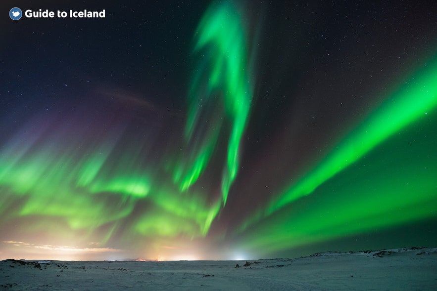 The Northern Lights light up the sky in Iceland in the winter months