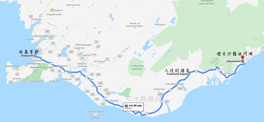 冰島冬季兩日自駕遊藍冰洞往返首都路線地圖