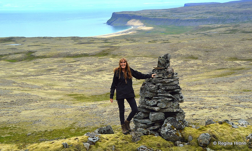 Regína by A big old cairn between Látrabjarg and Keflavík in the Westfjords of Iceland