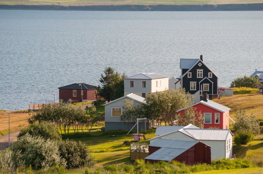 There are many beautiful houses on Hrisey island