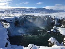 Godafoss waterfall is an enormous waterfall in North Iceland.