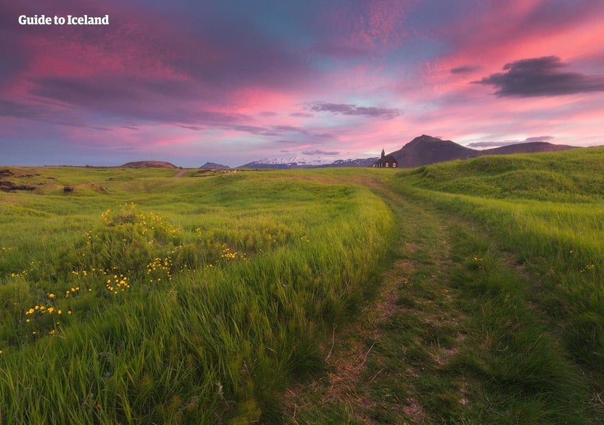 Snaefellsnes peninsula on a bright summer evening