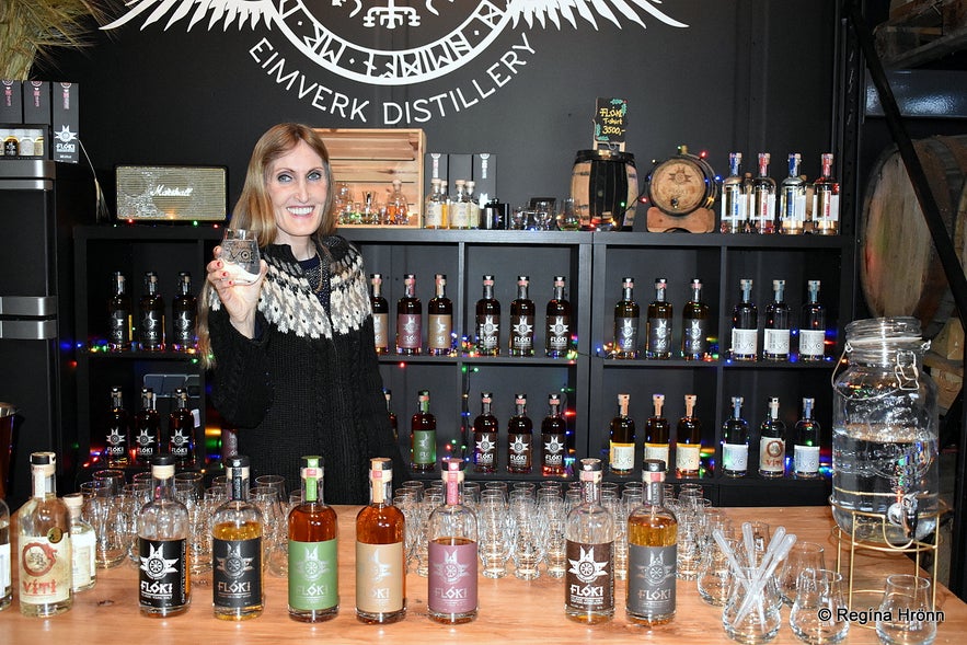 Regína at Eimverk Distillery whiskey tasting in Iceland