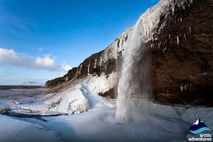 Seljalandsfoss waterfall in South Iceland during winter.