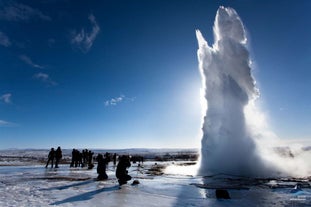 Strokkur erupts on the Golden Circle.