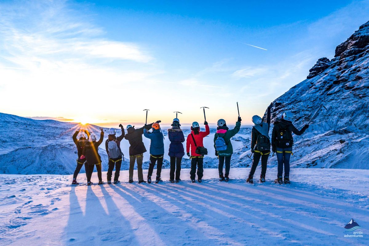 The glacier hiking group looking very excited and enthusiastic