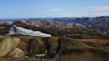 A dramatic mountainous landscape in the Laugavegur hiking area.