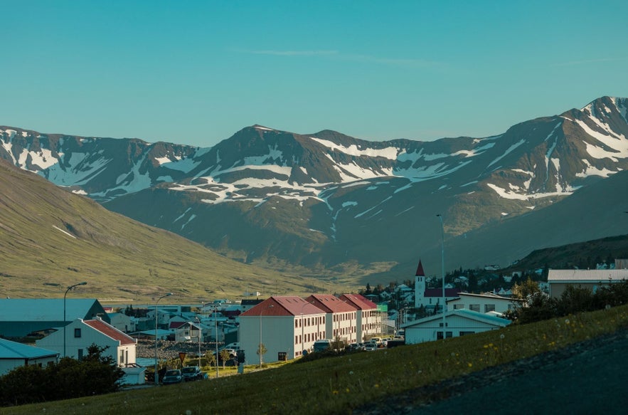 Dalvik is framed by tall mountains