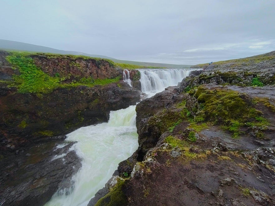 The epic upper waterfalls of Kolugljufur canyon