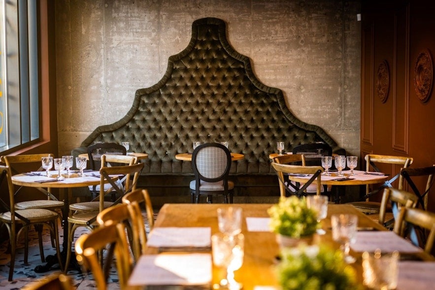 Table set up at Grazie Trattoria restaurant in Hverfisgata, Reykjavik, Iceland.